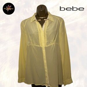 bebe 100% Silk Sheer Button Up Blouse